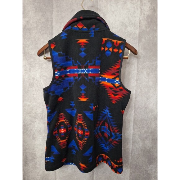 Vtg Chaps Denim Ralph Lauren Axtec Fleece Vest Womens Medium Southwestern Zip - Picture 2 of 10